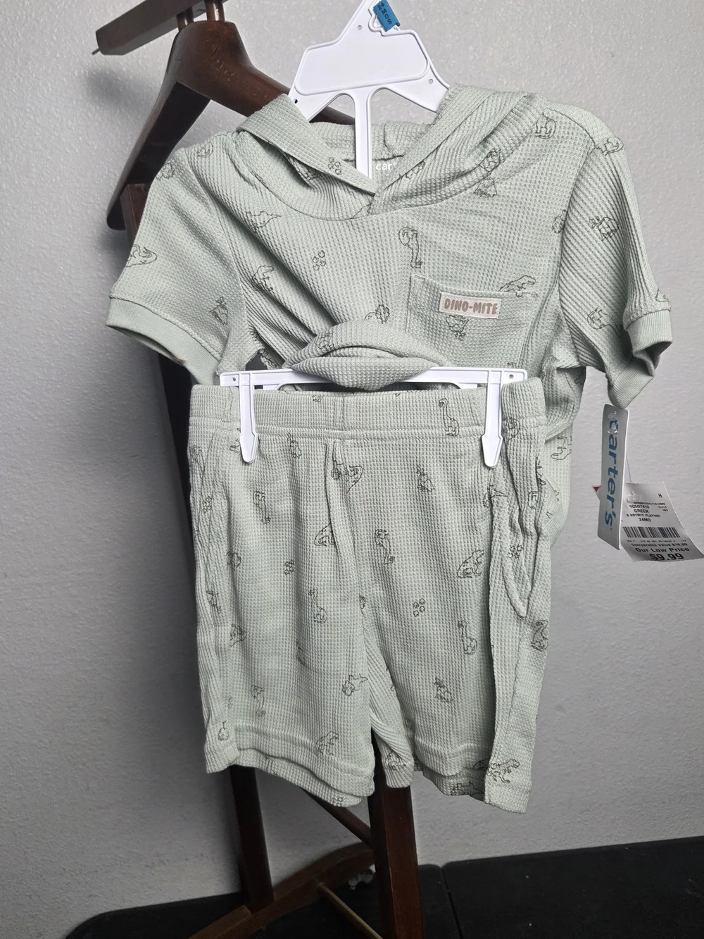 Carter's Mint Green Dino Hooded Short Set